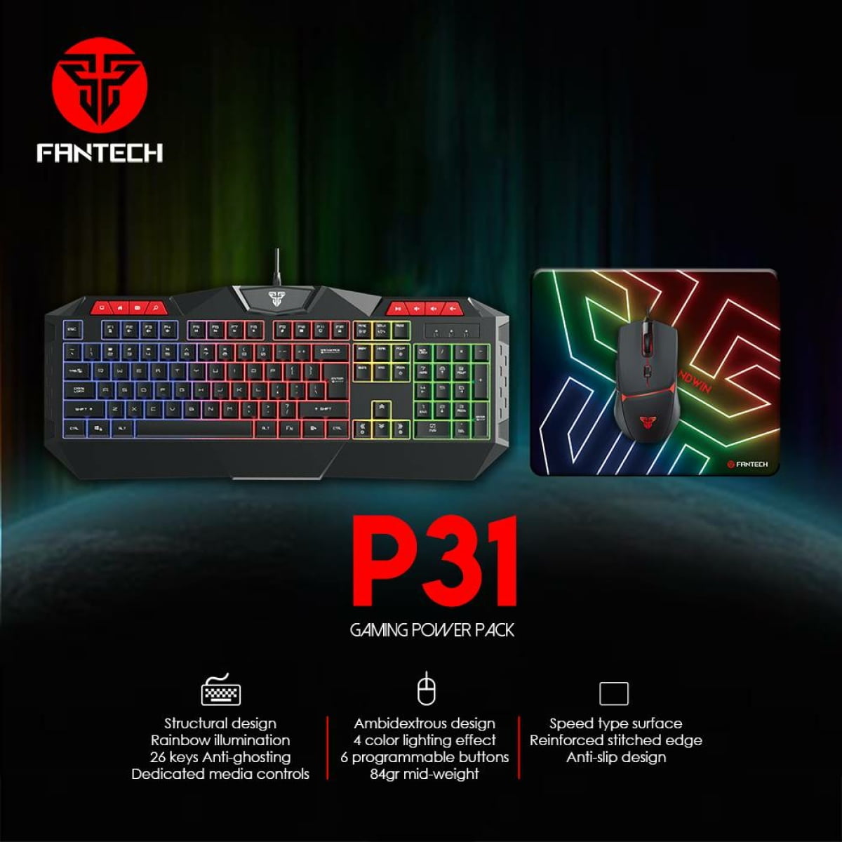 FANTECH P31 KEYBOARD, MOUSE AND MOUSEPAD - Image 1