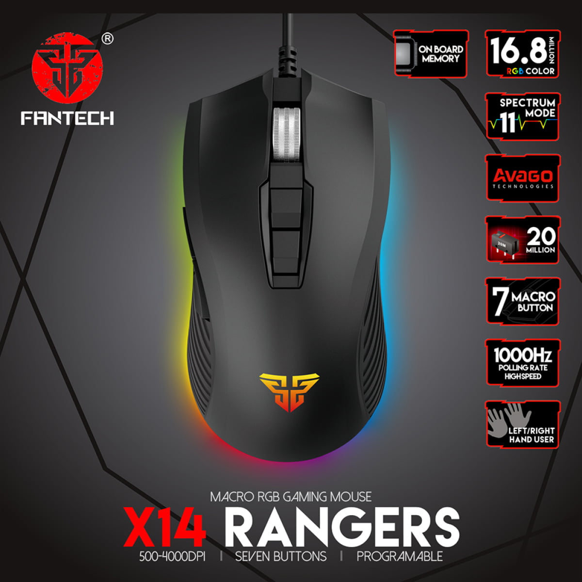 FANTECH X14 Ranger Macro RGB Gaming Mouse - Image 1