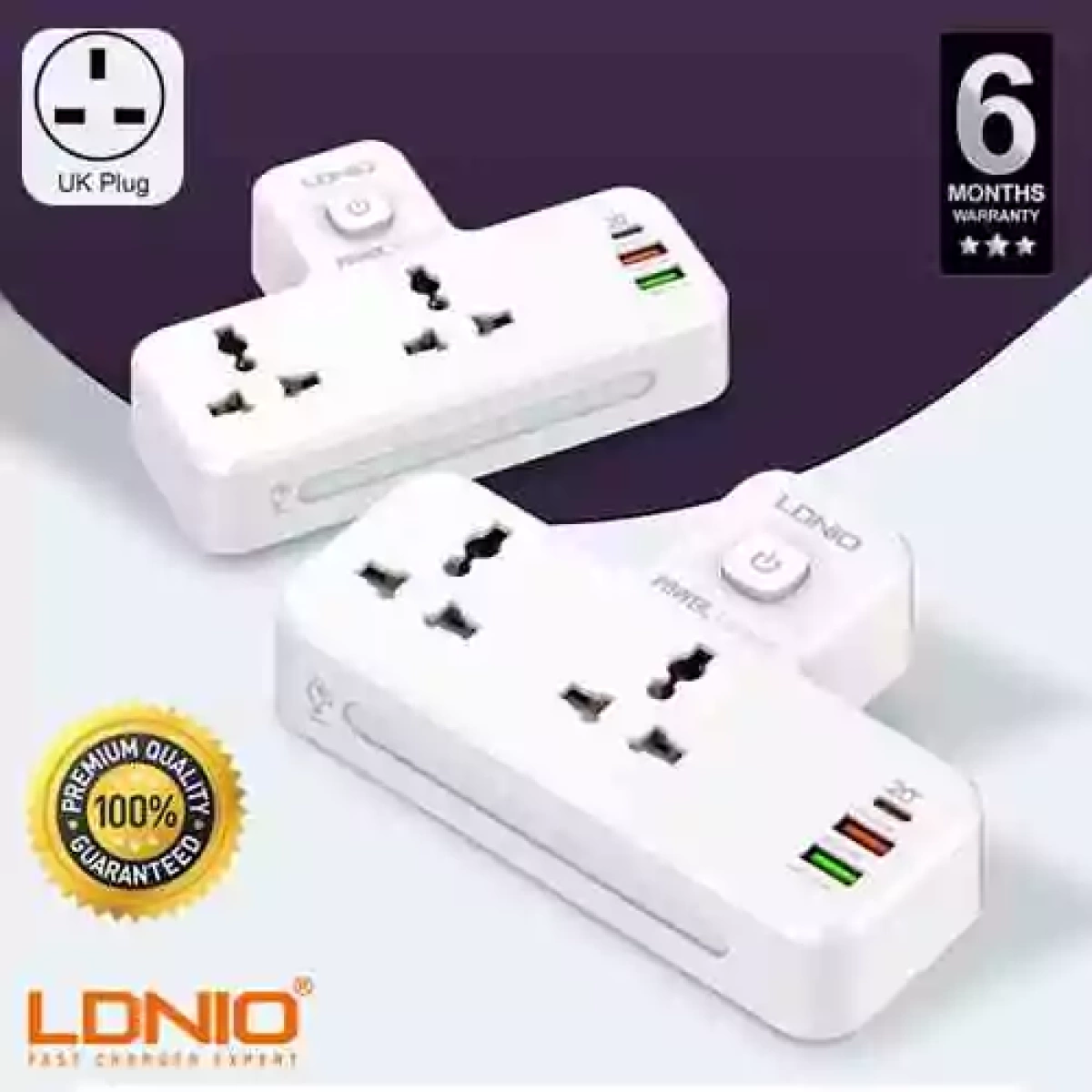 LDNIO POWER SOCKET 2 PORT WITH 2 USB AND 1 USB-C PD & QC3.0 UK PLUG - Image 1
