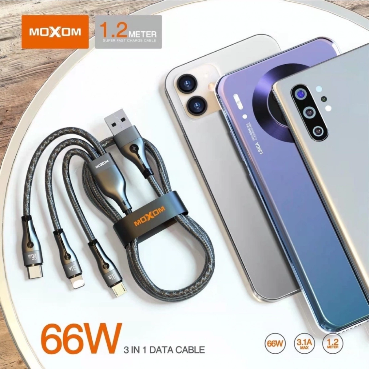 MOXOM MX-CB102 (LIGHTNING/MICRO/TYPE C 3IN 1 DATA CABLE - Image 3