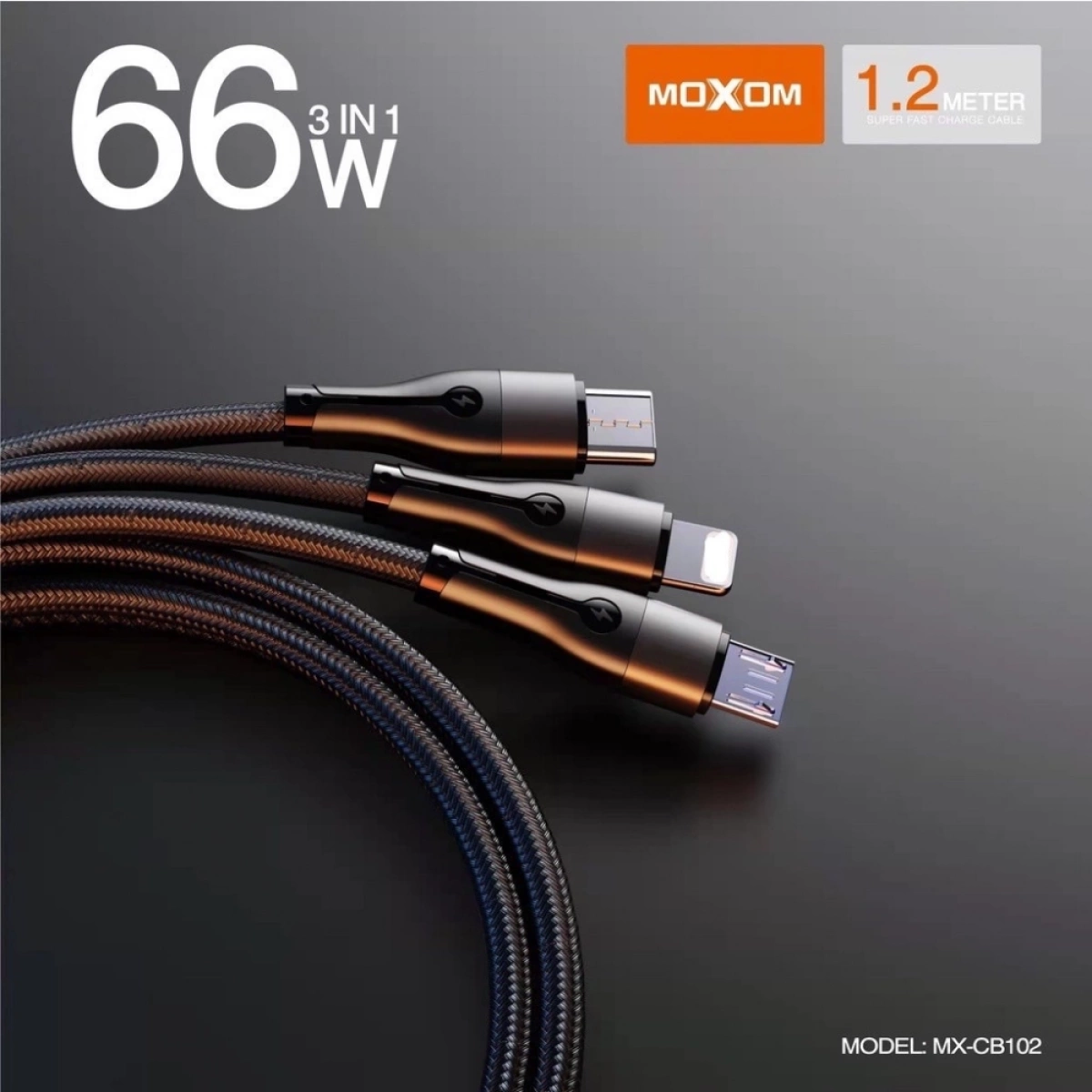 MOXOM MX-CB102 (LIGHTNING/MICRO/TYPE C 3IN 1 DATA CABLE - Image 2