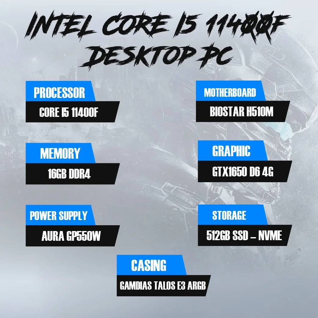 Intel Core i5 11400f DESKTOP COMPUTER DDR4 16GB RAM 512GB SSD Gamdias Talos e3 Argb - Image 3