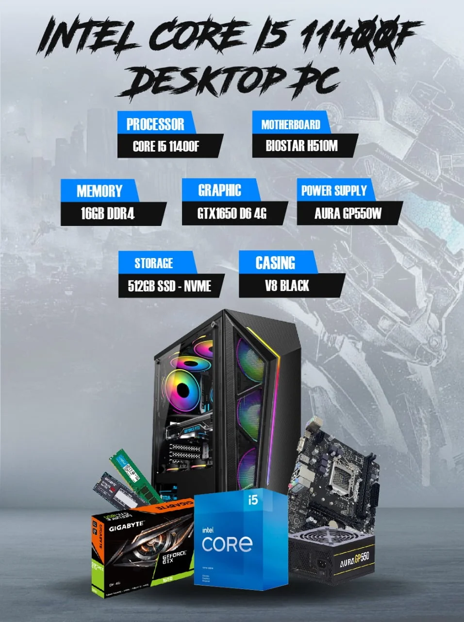 INTEL CORE I5 11400f 16GB RAM 512GB SSD - NVME v8 BLACK INTEL CORE I5 11400f 16GB RAM 512GB SSD - NVME v8 BLACK