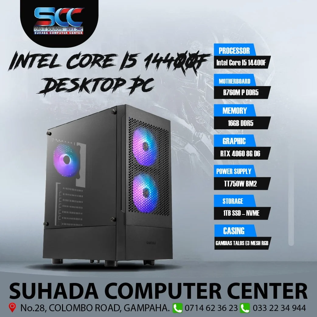 Intel Core  I5 14400F DESKTOP COMPUTER DDR4 16GB RAM  1TB SSD - NVME GAMDIAS TALOS E3 MESH RGB - Image 3