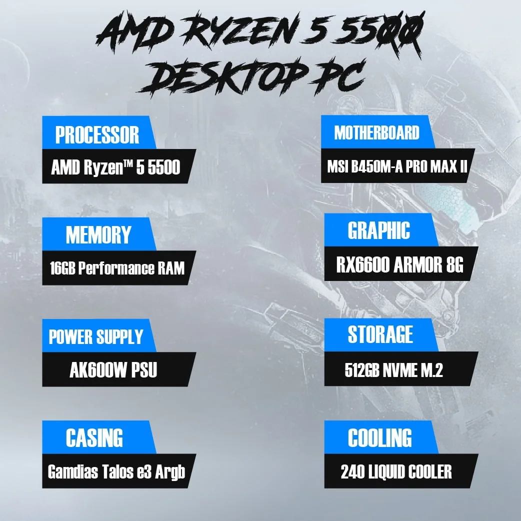 AMD Ryzen™ 5 5500  – 16GB (RAM)– 512GB SSD  NVME M.2 GAMDIAS  TALOS E3 ARBG - Image 2