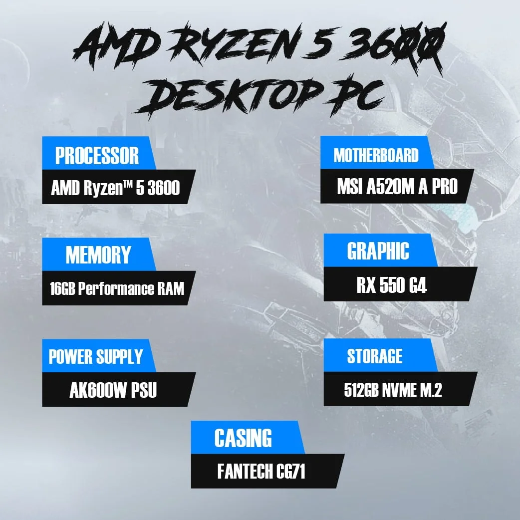 AMD Ryzen™ 5 3600 16GB RAM 512GB NVME M.2 CG71 DESKTOP PC - Image 4