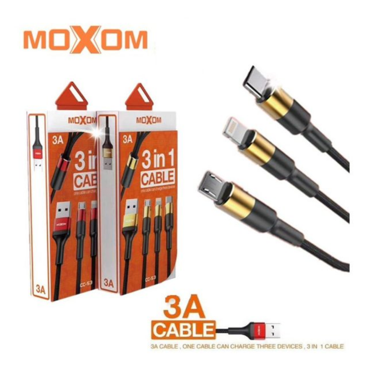 MOXOM CC-53 3IN1 DATA CABLE (MICRO, IPH, TYPE C) - Image 1